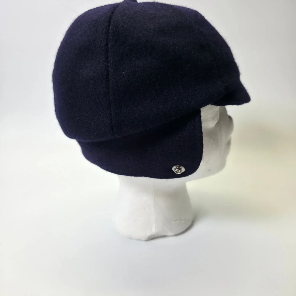 Vintage Boys Winter Hat Blue Wool Quilted Lining Ear Flap Cap Classic Warm Retro